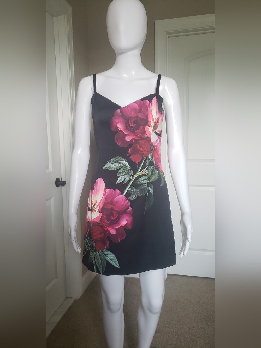 Alice + Olivia Black Mini Slip Dress with Pink Floral Print